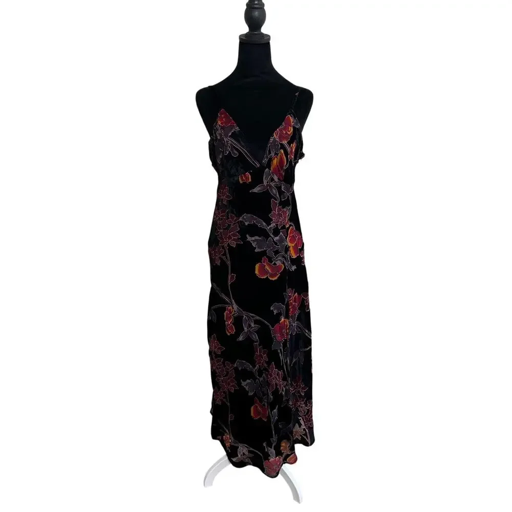 Lulus Velvet Burnout Floral Maxi Dress Womens Large Black Romantic Slip Wedding - Picture 3 of 10